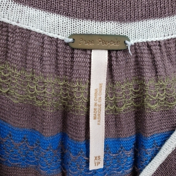 Free People Women US XS knit tank top blue brown turquoise bohemian print linen - Picture 2 of 9
